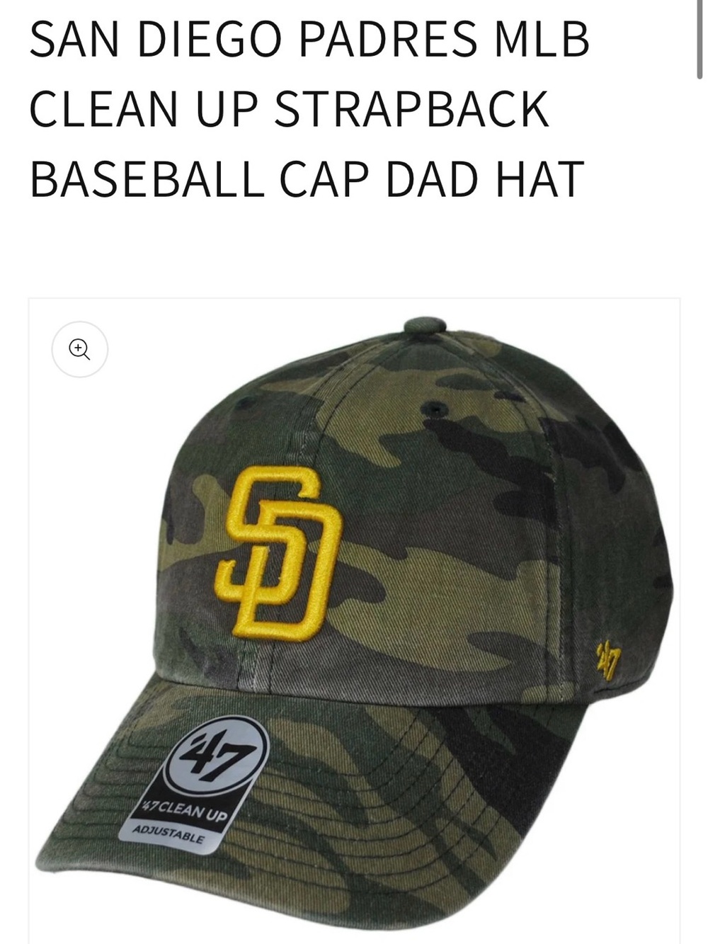 '47 San Diego Padres Camo Strapback Hat with Yellow SD Logo